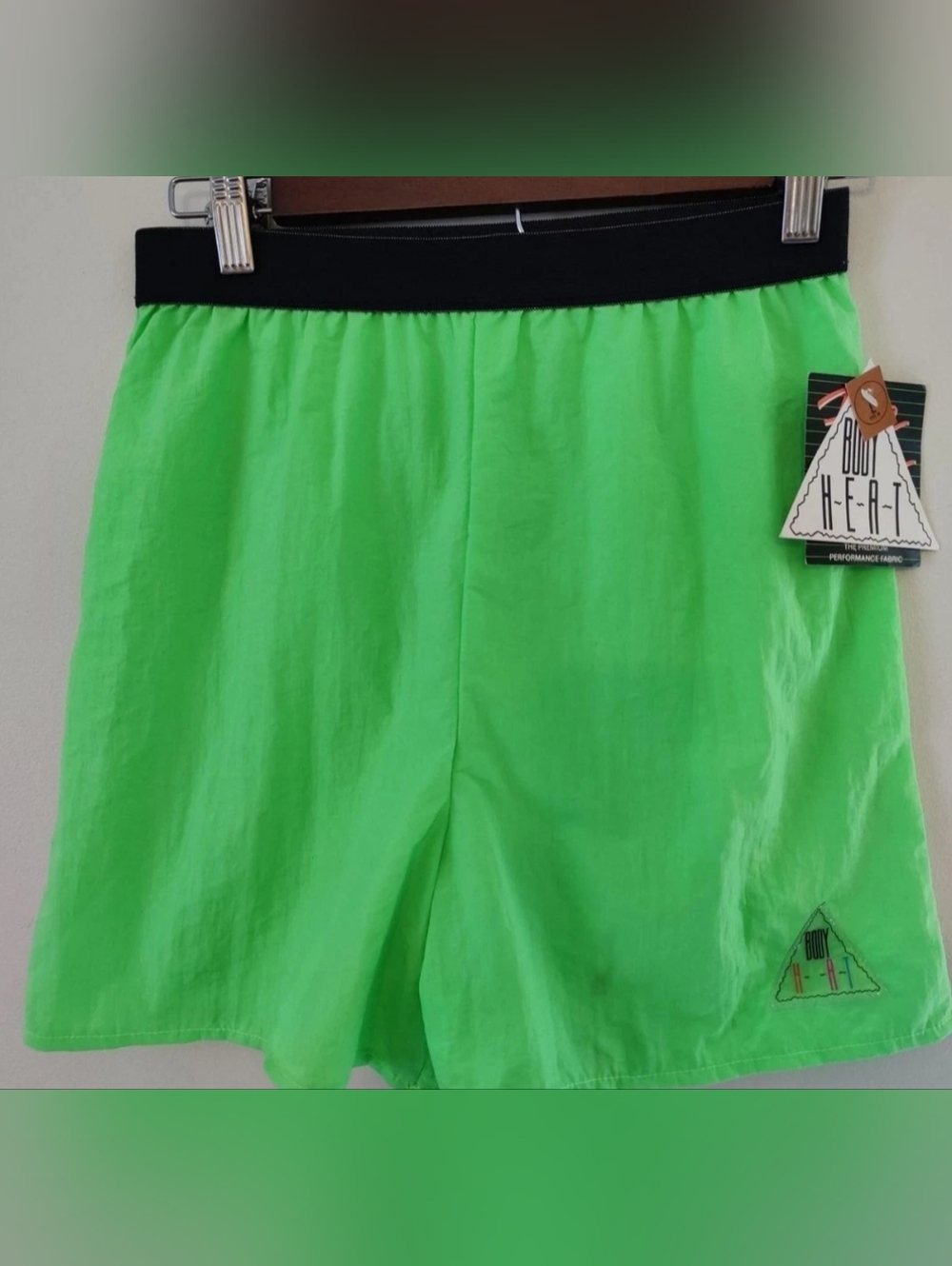 VTG Body Heat Free Style Neon Green Shorts Women's Large 14 New 80s Deadstock
